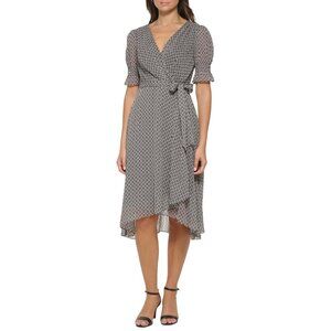 NWT Tommy Hilfiger Printed Faux Wrap Midi Dress A2AG1ZTF-005 Black Multi 16